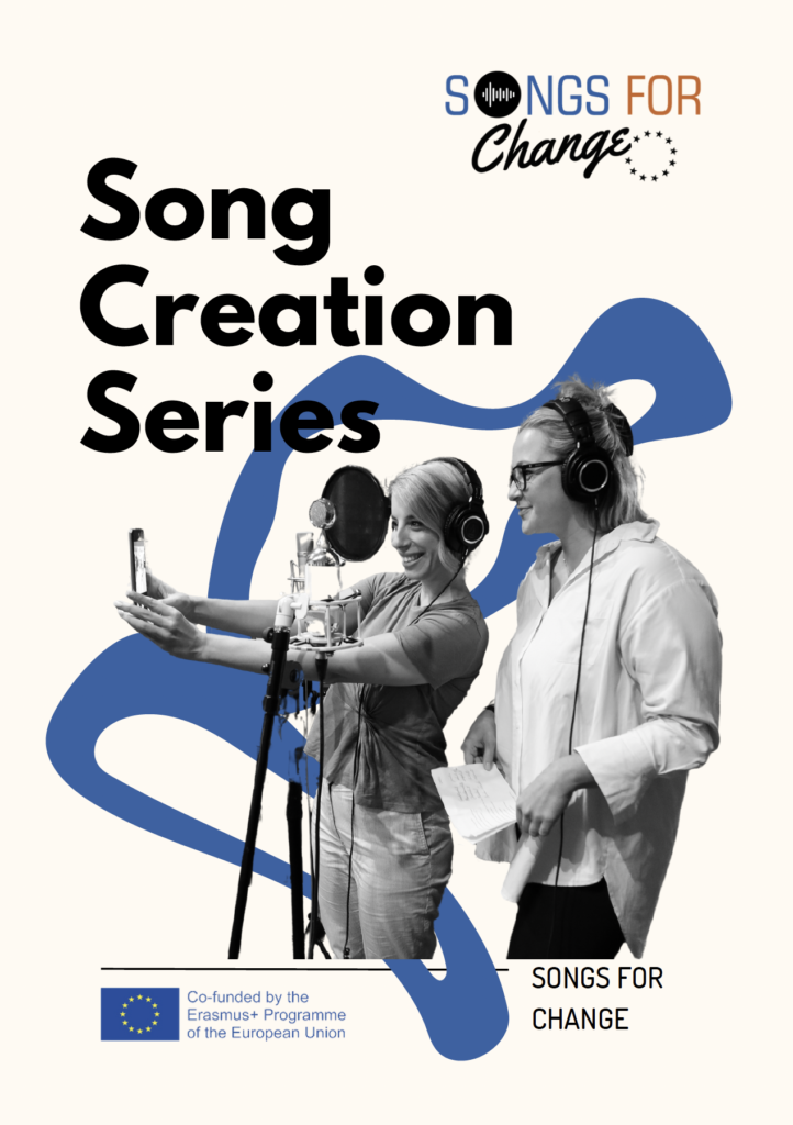 The Front Page of the Song Creation Series featuring two youth leaders taking a selfie at the microphone while they create a song.