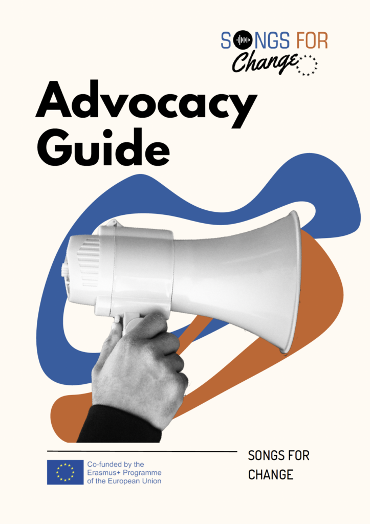 Advocacy Guide Cover - a hand holding a megaphone