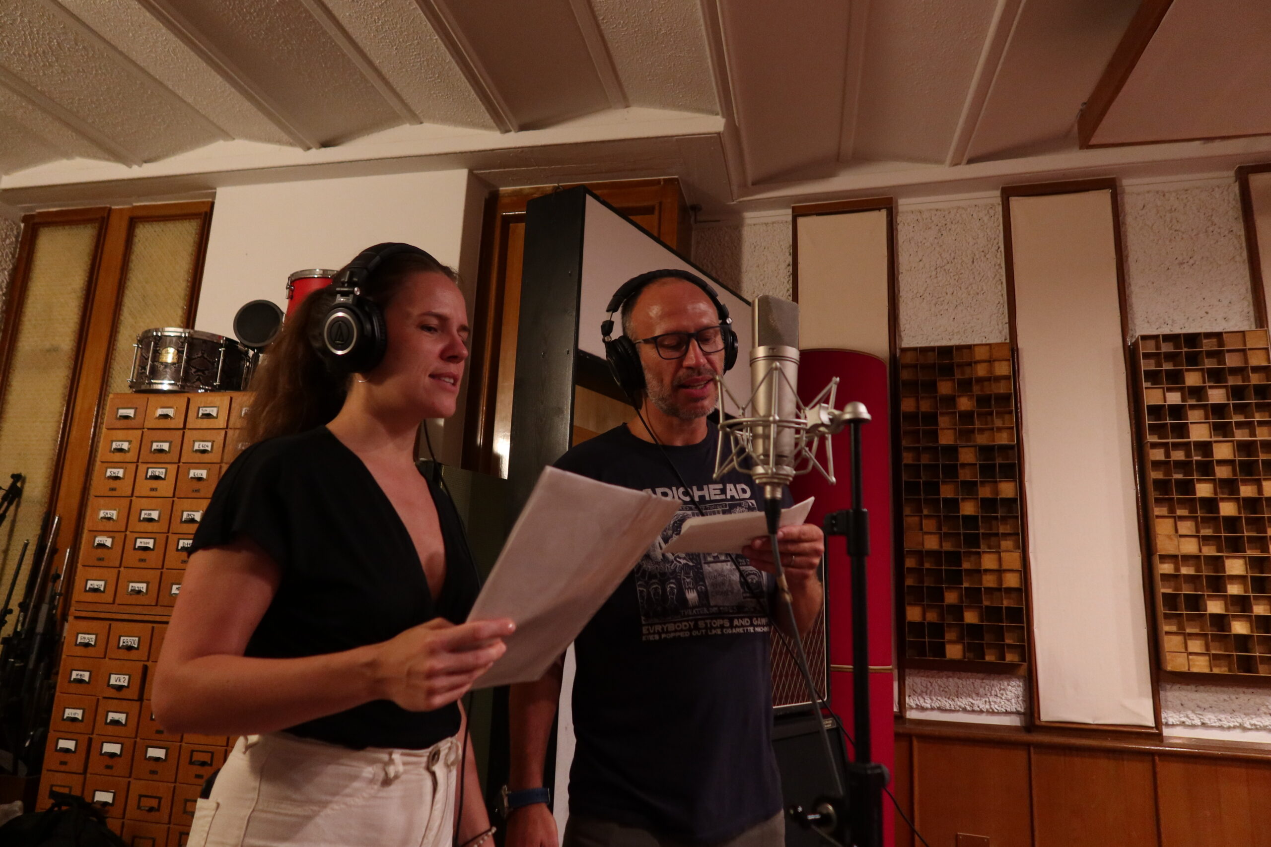 A youth leader recording a song  a Songs For Change workshop training. 