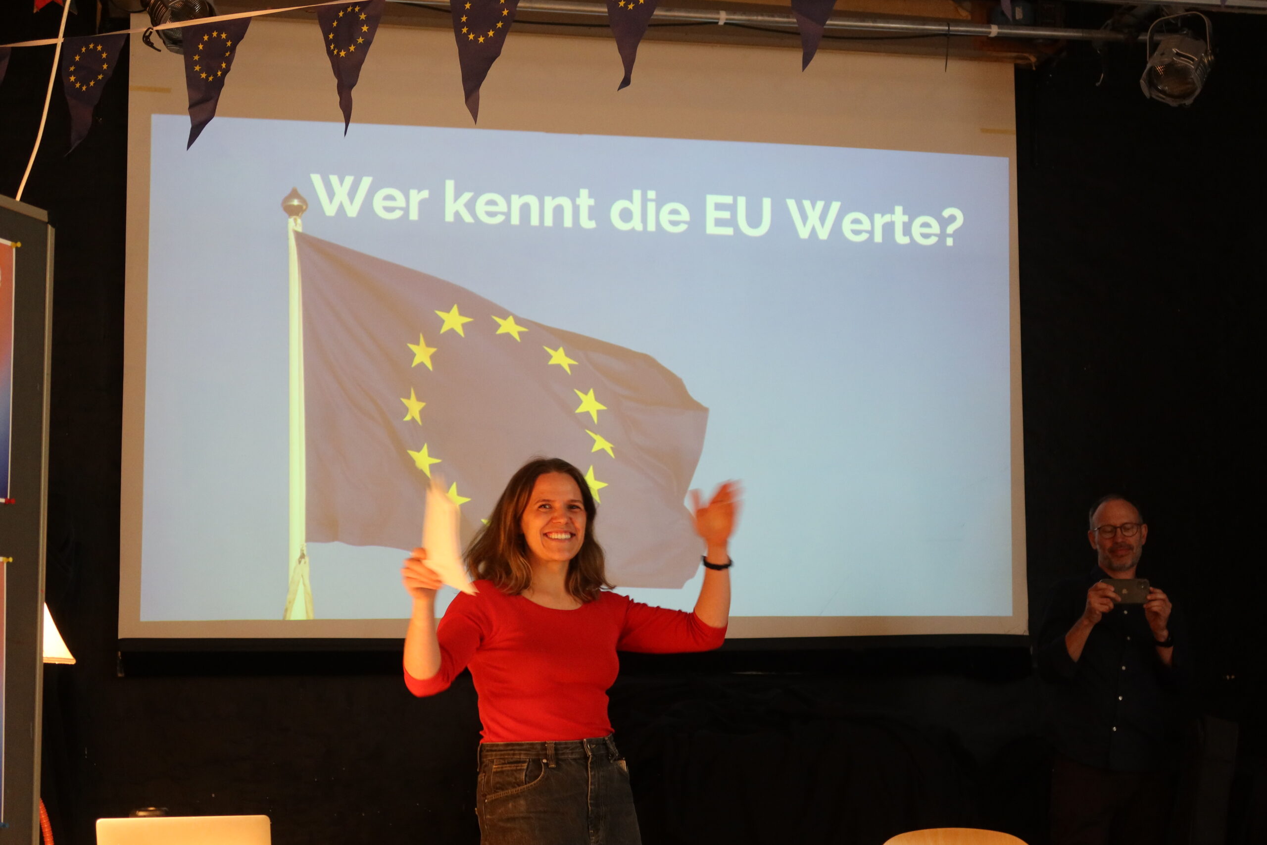 Project Manager Linn Radkte promoting EU V values at the Songs For Change Multiplier event